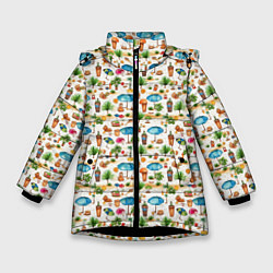 Куртка зимняя для девочки Пляжные зонты паттерн, цвет: 3D-черный
