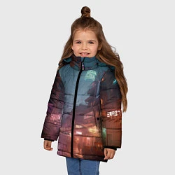 Куртка зимняя для девочки Киберпанк город будущего, цвет: 3D-черный — фото 2
