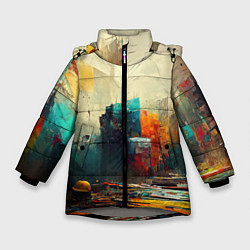 Куртка зимняя для девочки Урбанистический городской пейзаж, цвет: 3D-светло-серый