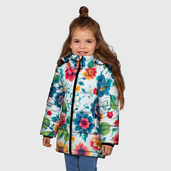 Куртка зимняя для девочки Цветочный узор красивый, цвет: 3D-светло-серый — фото 2