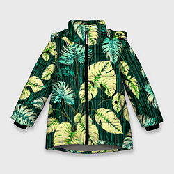 Куртка зимняя для девочки Листья узор тропический, цвет: 3D-светло-серый