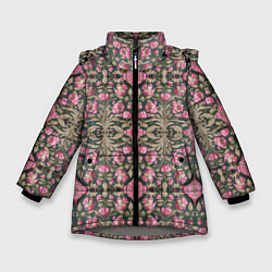 Куртка зимняя для девочки Серо-розовый средневековый паттерн, цвет: 3D-светло-серый