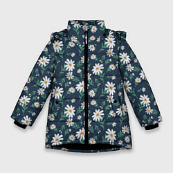 Куртка зимняя для девочки Паттерн с ромашками, цвет: 3D-черный
