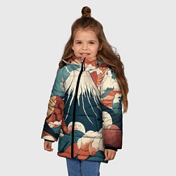 Куртка зимняя для девочки Ретро Фудзияма, цвет: 3D-черный — фото 2