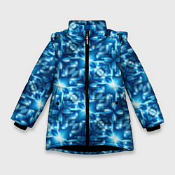 Куртка зимняя для девочки Светящиеся голубые цветы, цвет: 3D-черный