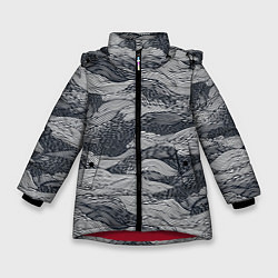 Куртка зимняя для девочки Черные абстрактные волны, цвет: 3D-красный