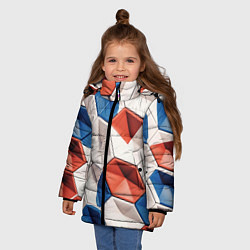Куртка зимняя для девочки Белые синие красные плитки, цвет: 3D-светло-серый — фото 2
