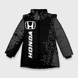 Куртка зимняя для девочки Honda speed на темном фоне со следами шин: по-верт, цвет: 3D-черный