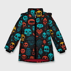 Куртка зимняя для девочки Skull party, цвет: 3D-красный
