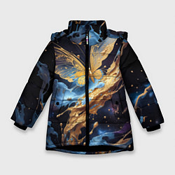 Куртка зимняя для девочки Бабочка краски узор, цвет: 3D-черный