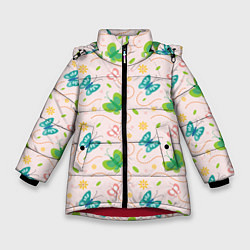 Куртка зимняя для девочки Прекрасные бабочки, цвет: 3D-красный