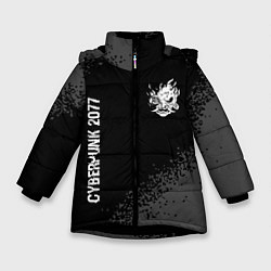 Куртка зимняя для девочки Cyberpunk 2077 glitch на темном фоне: надпись, сим, цвет: 3D-черный