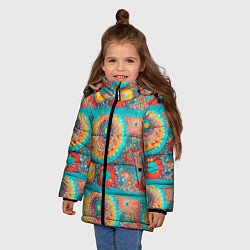 Куртка зимняя для девочки Круги полосы абстракция, цвет: 3D-черный — фото 2