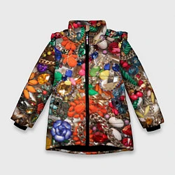 Куртка зимняя для девочки Камни и драгоценности, цвет: 3D-черный