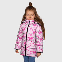 Куртка зимняя для девочки Барби, сердечки и цветочки, цвет: 3D-светло-серый — фото 2