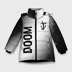 Куртка зимняя для девочки Doom glitch на светлом фоне: надпись, символ, цвет: 3D-черный