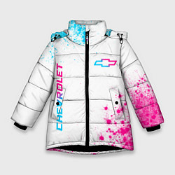 Куртка зимняя для девочки Chevrolet neon gradient style: надпись, символ, цвет: 3D-черный