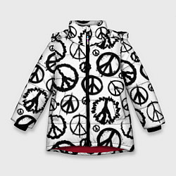 Куртка зимняя для девочки Many peace logo, цвет: 3D-красный