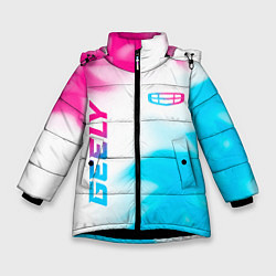 Куртка зимняя для девочки Geely neon gradient style: надпись, символ, цвет: 3D-черный