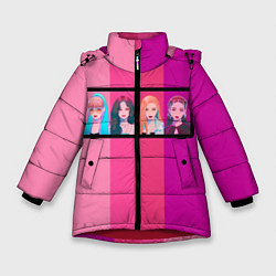 Куртка зимняя для девочки Группа Black pink на фоне оттенков розового, цвет: 3D-красный