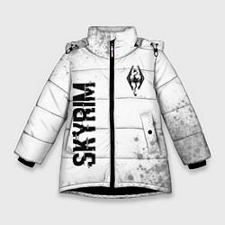 Куртка зимняя для девочки Skyrim glitch на светлом фоне: надпись, символ, цвет: 3D-черный