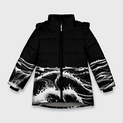 Зимняя куртка для девочки Черные бущующие волны