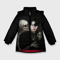 Куртка зимняя для девочки Сехун со скелетом, цвет: 3D-красный