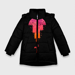 Куртка зимняя для девочки Творческий город, цвет: 3D-черный