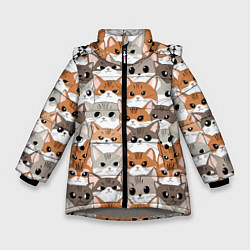 Куртка зимняя для девочки Паттерн милые котики, цвет: 3D-светло-серый