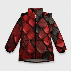 Куртка зимняя для девочки Кожаная красно черная текстура, цвет: 3D-светло-серый