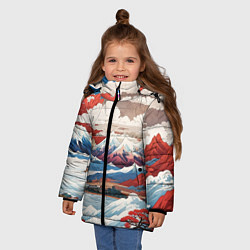 Куртка зимняя для девочки Пейзаж в Японском стиле, цвет: 3D-красный — фото 2