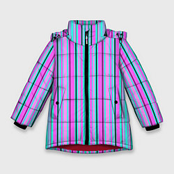 Куртка зимняя для девочки Розово-голубой неновый полосатый узор, цвет: 3D-красный