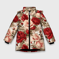 Куртка зимняя для девочки Розы паттерн, цвет: 3D-черный