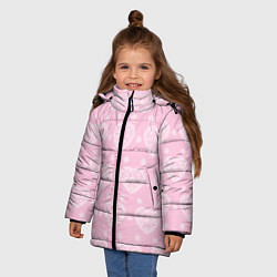 Куртка зимняя для девочки Розовое кружево сердечки, цвет: 3D-черный — фото 2