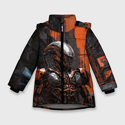 Куртка зимняя для девочки Боевой робот ксеноморф, цвет: 3D-светло-серый