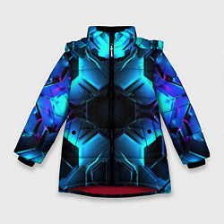 Куртка зимняя для девочки Неоновые синие плиты, цвет: 3D-красный