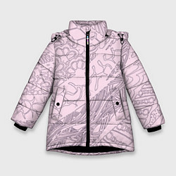 Зимняя куртка для девочки Цветочная абстракция розовый