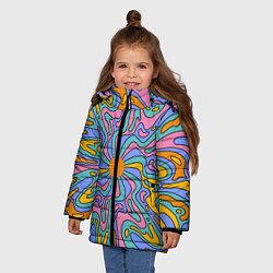 Куртка зимняя для девочки Абстрактный психоделический рисунок, цвет: 3D-светло-серый — фото 2