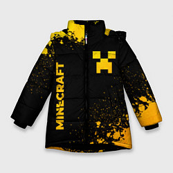 Куртка зимняя для девочки Minecraft - gold gradient: надпись, символ, цвет: 3D-черный