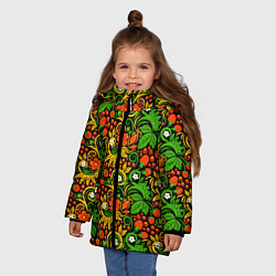 Куртка зимняя для девочки Русское народное искусство - хохлома, цвет: 3D-черный — фото 2