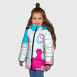 Куртка зимняя для девочки Among Us neon gradient style: надпись, символ, цвет: 3D-черный — фото 2