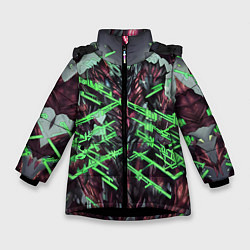 Куртка зимняя для девочки Зелёный элементаль киберпанк, цвет: 3D-черный