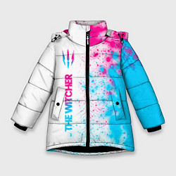 Куртка зимняя для девочки The Witcher neon gradient style: по-вертикали, цвет: 3D-черный