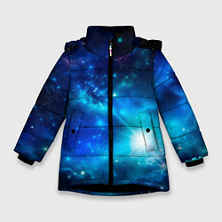 Куртка зимняя для девочки Звёздный космос чёрно-синий, цвет: 3D-черный