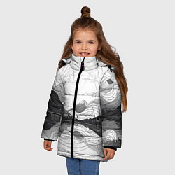 Куртка зимняя для девочки Минималистичный пейзаж чб, цвет: 3D-светло-серый — фото 2