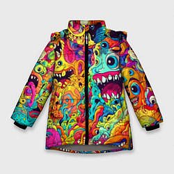 Куртка зимняя для девочки Космические зубастые чудовища, цвет: 3D-светло-серый