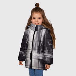 Куртка зимняя для девочки Большой мрачный город с силуэтом человека, цвет: 3D-светло-серый — фото 2