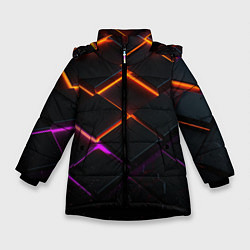 Куртка зимняя для девочки Неоновые световые плиты, цвет: 3D-черный