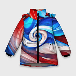 Куртка зимняя для девочки Волны в цвете флага РФ, цвет: 3D-светло-серый