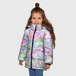 Куртка зимняя для девочки Абстрактные розовые волны, цвет: 3D-светло-серый — фото 2
